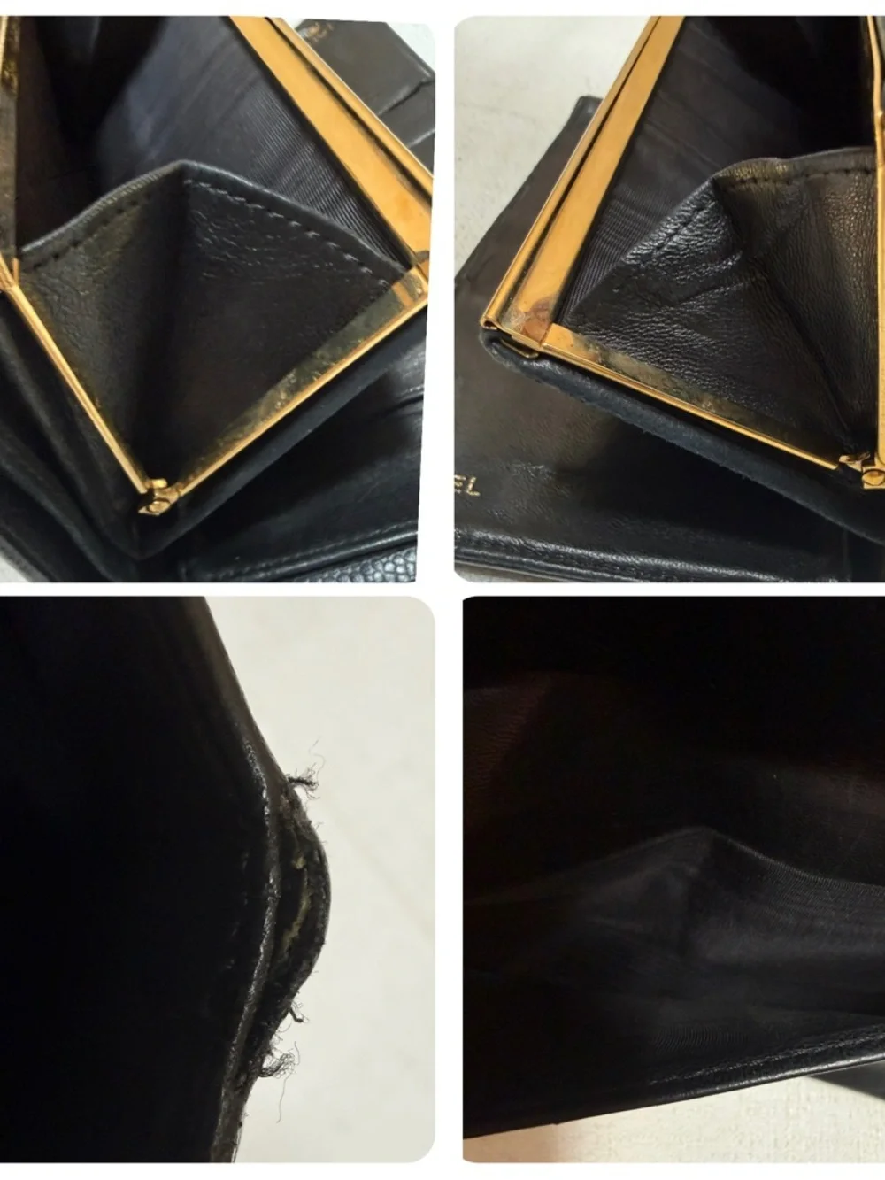 Chanel Vintage Black Caviar Leather CC Logo Long Wallet Clutch Gold tone